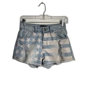 Chi Ole Denim Architect  Shorts Denim Stars and Stripes Distressed Size 27 USA